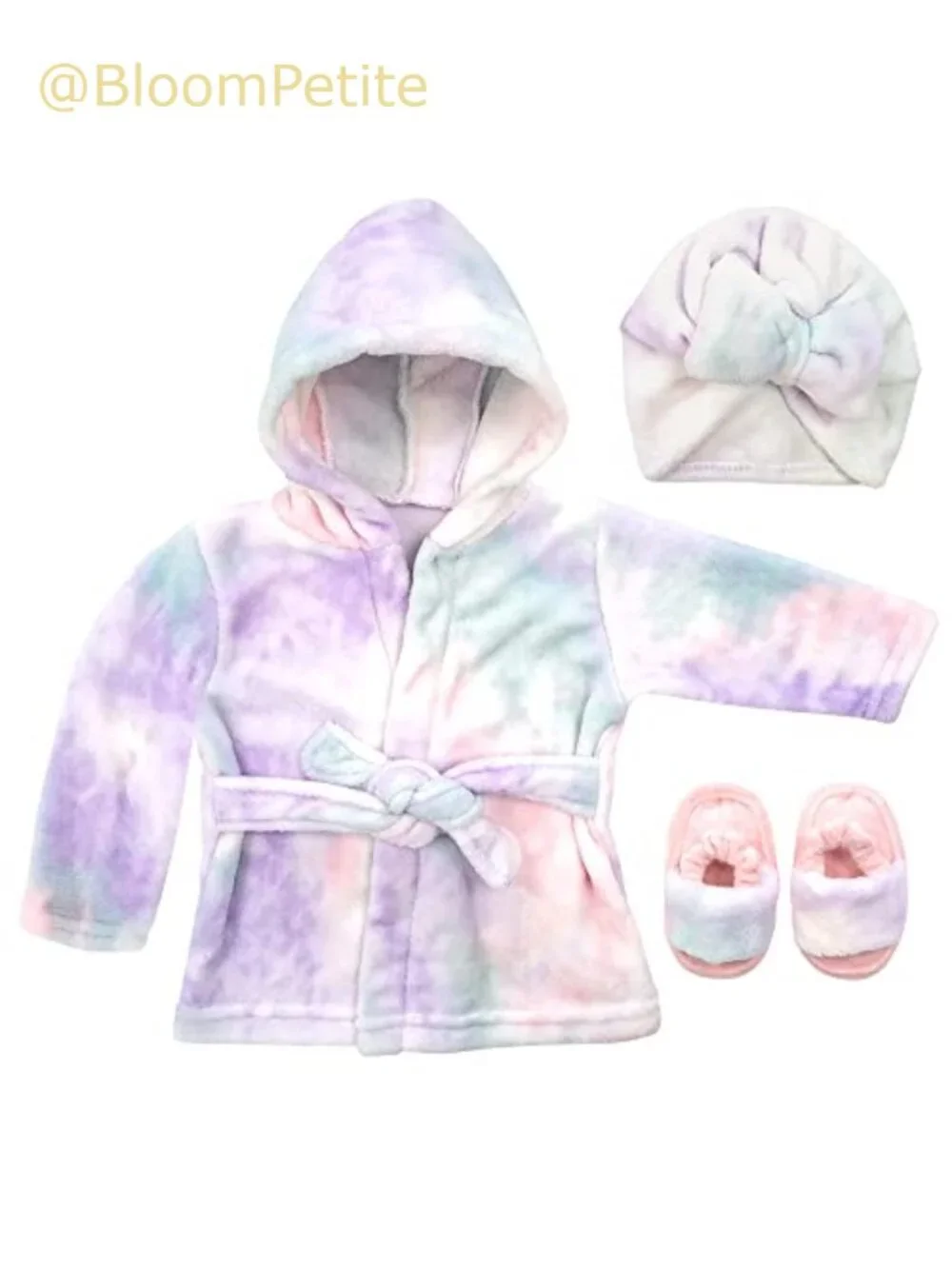 Toddler Hooded Robe Set Spa Bathrobe Slippers Washcloth
